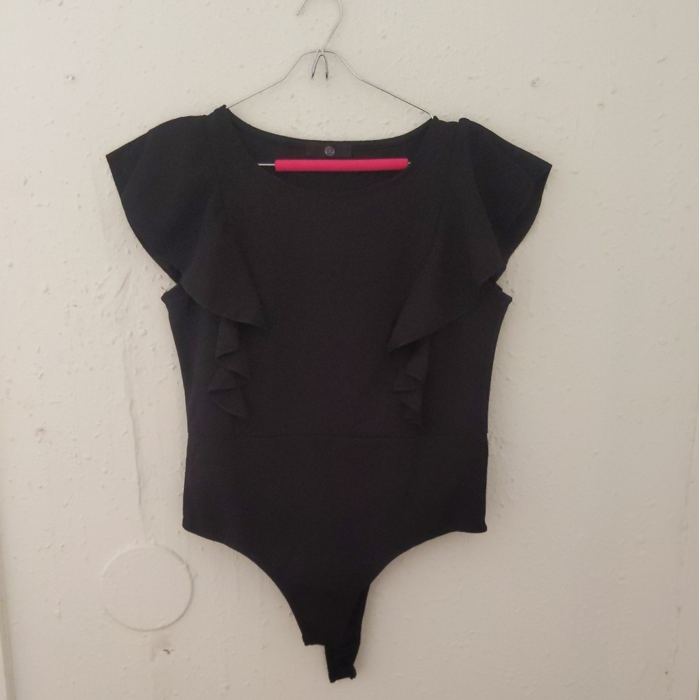 Black ruffle body suit